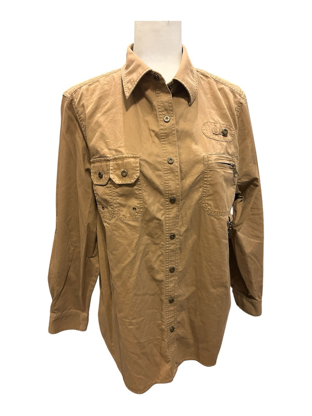 Polo by Ralph Lauren Tan Snap-Button Shirt with Red Logo Print